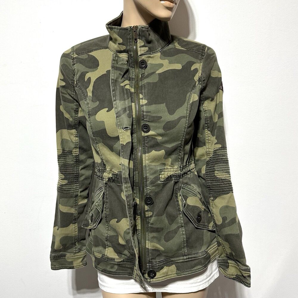 Hollister Utility Green Camo  Camouflage Jacket Women's Size M Drawstring Waist - Picture 2 of 15